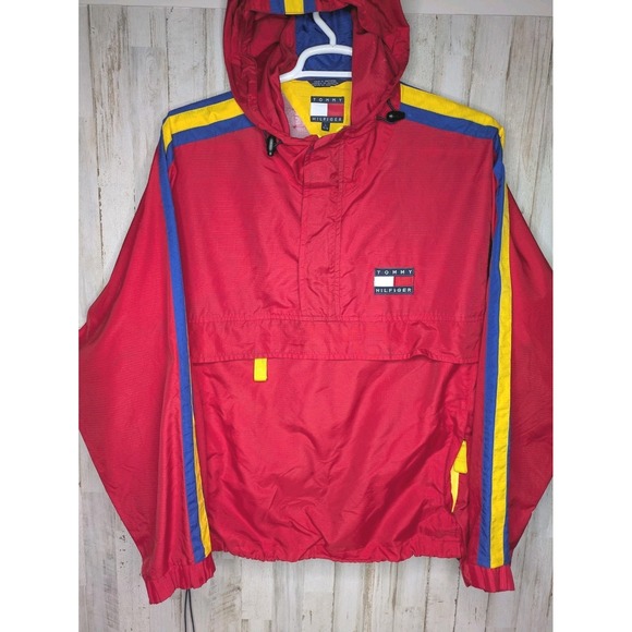 Vintage Tommy Hilfiger Half Zip Windbreaker Pullover Hooded Jacket Mens Sz Large - Picture 1 of 13